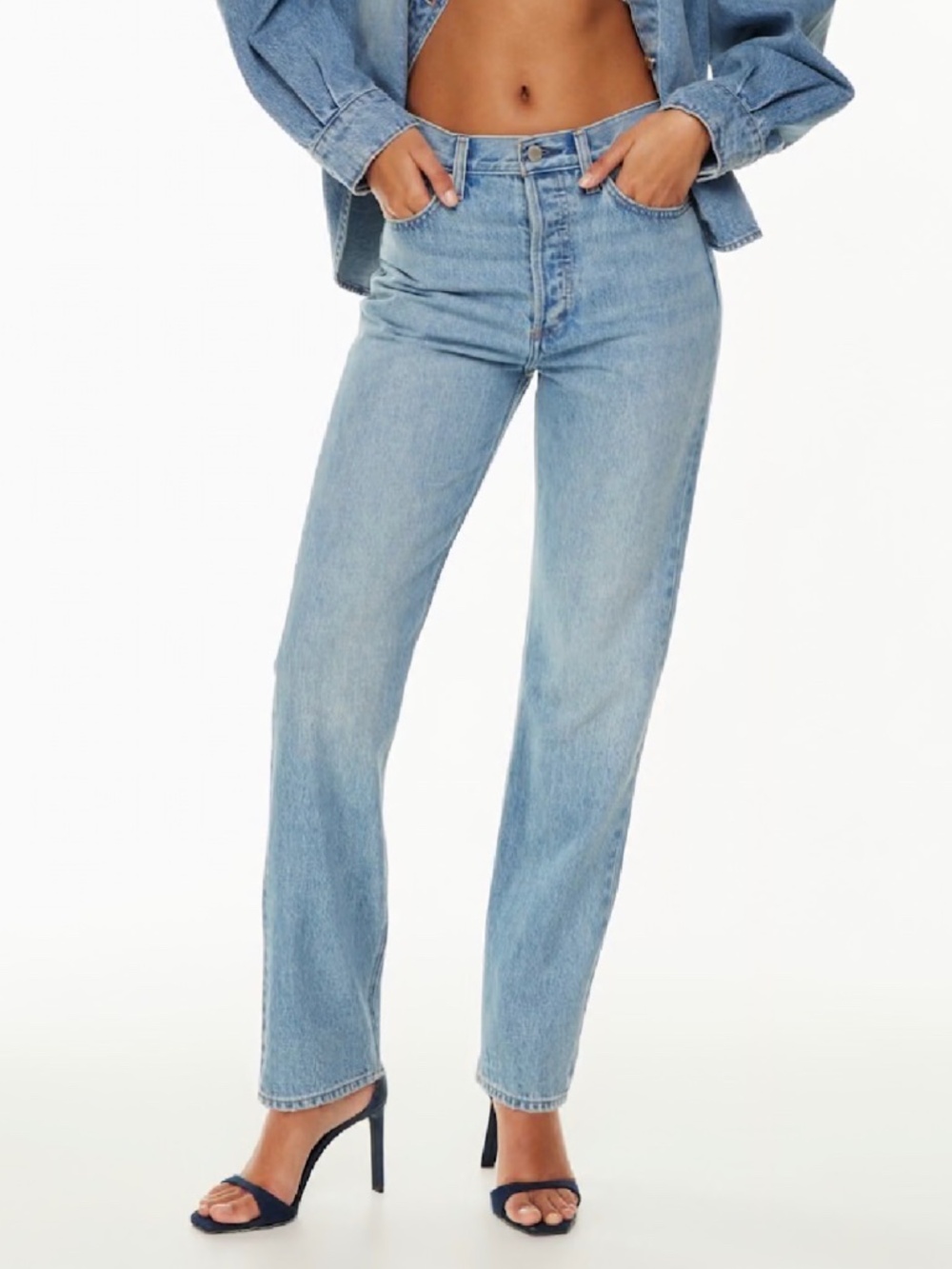 Denim Forum Aritzia The 90s Cinched Hi-Rise Straight Jeans Blue 25 Button Fly